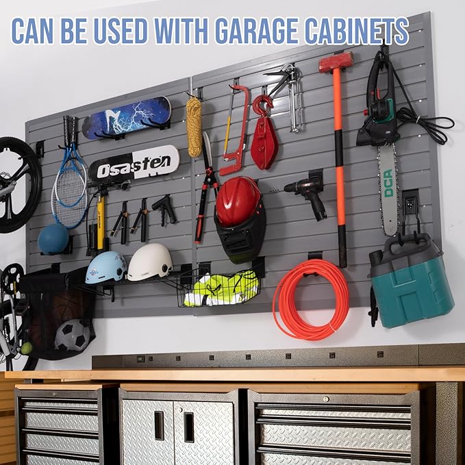 Slat Wall Paneling Garage Wall Organizer Slatwall Panels 4'x 2' Garage Slat Wall Storage Systems, Grey Slat Board PVC Wall Panels Slatwall Displays Garage Tool Organizer Wall Mount Ladder Bike Rack