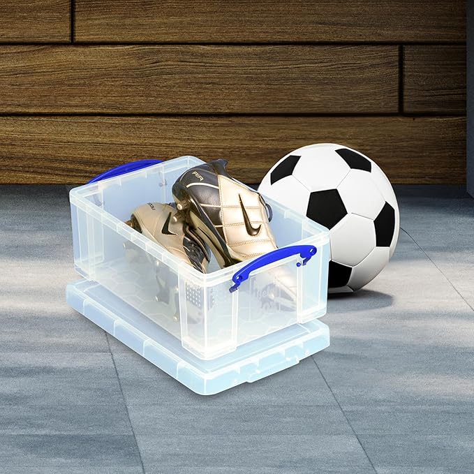 Really Useful Box 9 Liter Plastic Stackable Storage Container with Snap Lid & Built-in Clip Lock Handles for Home or Office Organization, Clear