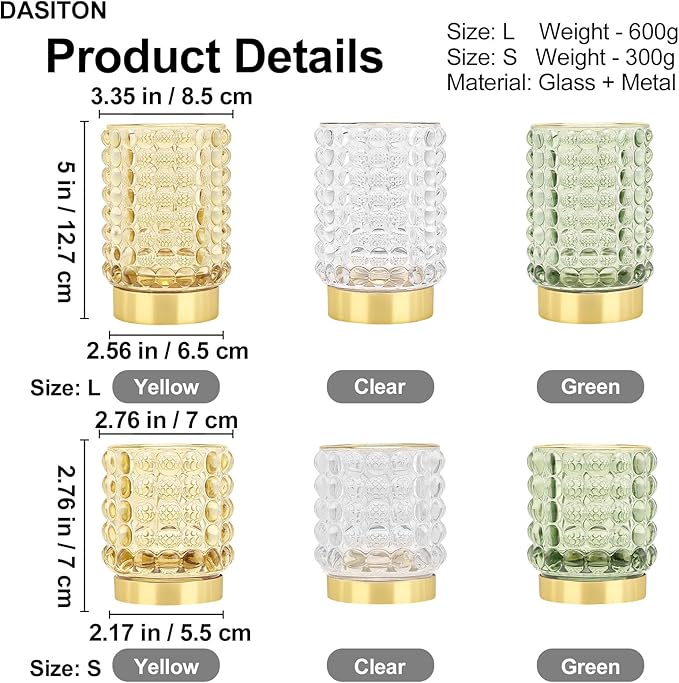 DASITON Makeup Brush Holder Organizer, Crystal Cosmetic Make Up Brush Holder, Glass Makeup Brushes Storage Organizer, Vintage Make Up Cup Desk Pen Pencil Holder, Toothbrush Holders (Yellow S+L)