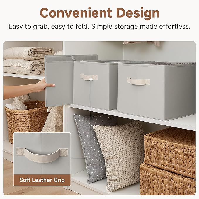StorageWorks Storage Baskets for Shelves, Foldable Fabric Closet Storage Bins with Handles, Fabric Storage Bins Clothes Organizer, Light Gray, 3-Pack, Extra Large