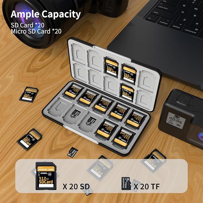Memory Card Case with 40 Slots for 20 Micro SD SDXC SDHC TF Cards and 20 SD SDXC SDHC Cards,Anyskill SD Card Holde Features a Portable and Compact Design