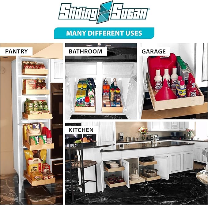 SlidingSusan Pull Out Drawer Organizer for Cabinets, Gliding Soft Close Shelves for Kitchen, Pantry, Bathroom, & Storage Organization, Hard Rock with MDF Core, 14 Inch Wide x 21 Inch Deep