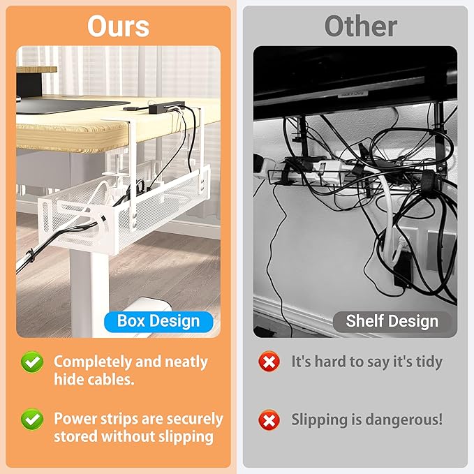 No Drill Under Desk Cable Management Tray, SONATURE 15.7" Cord Organizer for Table, Clamp Mount Desk Cable Management, Premium Carbon Steel Cable Organizer for Office, Home (White)
