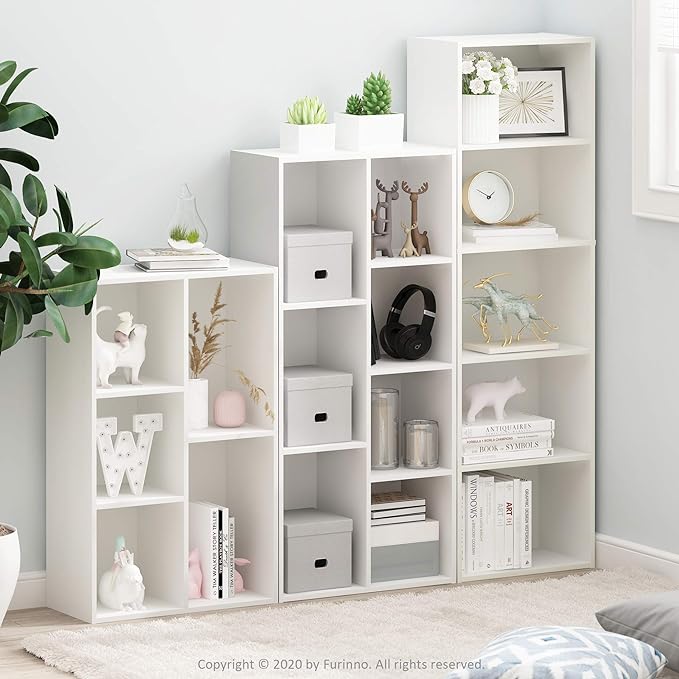 Furinno LUDER Book Shelf, 5-Cube Bookshelf, Bookcase with Open Shelf, 9.4 x 15.8 x 52, for Living Room, Bedroom, Home Office, White