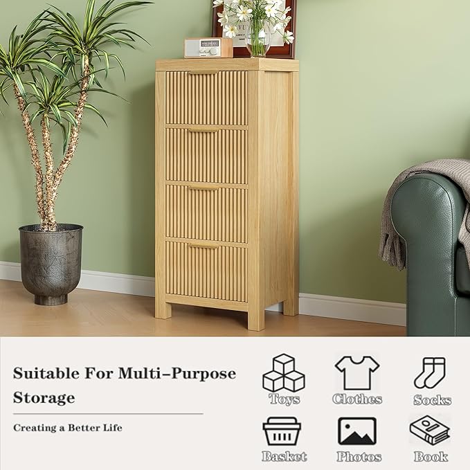 Mid-Century Modern Tall Wooden Dresser with 12 Spacious Drawers, Entryway Storage Chest with Smooth Metal Handles, Bedroom Clothes Organizer for Entryway, Office, and Small Spaces, Natural X3