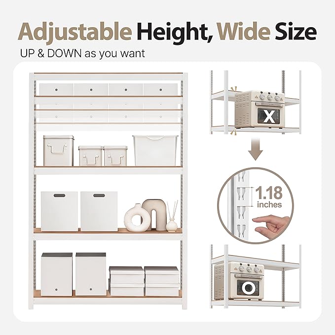 HOMEDANT House Lift-Beam White Boltless Heavy Duty Garage Storage Shelving Adjustable 5-Tier Metal Shelves Laminated Shelf Industrial Utility Rack Pantry 48.1" W x 24.4" D x 71.3" H 10Pack