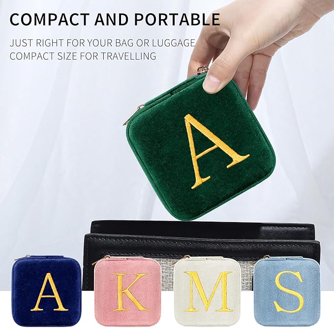 Parima Retirement Gifts for Women - Retirement Gifts for Women 2025, Happy Retirement Party Gifts, Plush Velvet Emerald-Green Travel Jewelry Case Jewelry Box - Letter R, Green