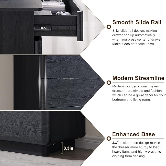 ACCOHOHO Modern 9 Drawer Dresser for Bedroom, 52" Wide Wooden Dressers with Large Storage,Handleless Chest of Drawers TV Stand for Living Room & Hallway, Curved Profile Design, Black