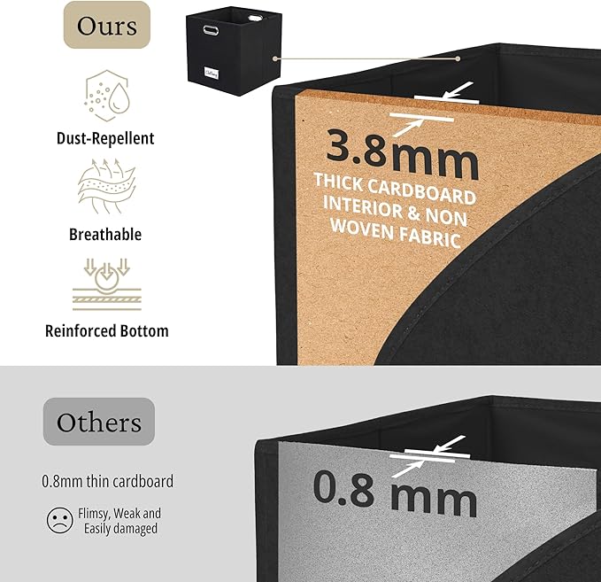 DECOMOMO Black Storage Bins, 11 inch Cube Storage Bin with Labels, Felt Baskets (Cube 11" / 6pcs, Black)
