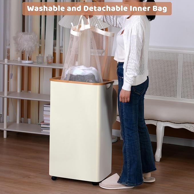 Laundry Basket with Wheels, 110L Clothes Hamper for Laundry, Laundry Hamper with Lid and Inner Bag, for Laundry Room, Bedroom, Dormitory Storage,Pink