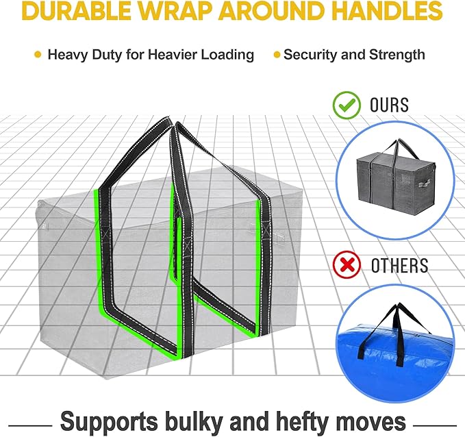 VENO 2 Pack Moving Bags and Large Christmas Storage Bins with lids. Alternative to Moving Boxes, Packing Supplies for College. Extra Large Heavy Duty Totes for Packaging (Dark Gray, 2 Pack)