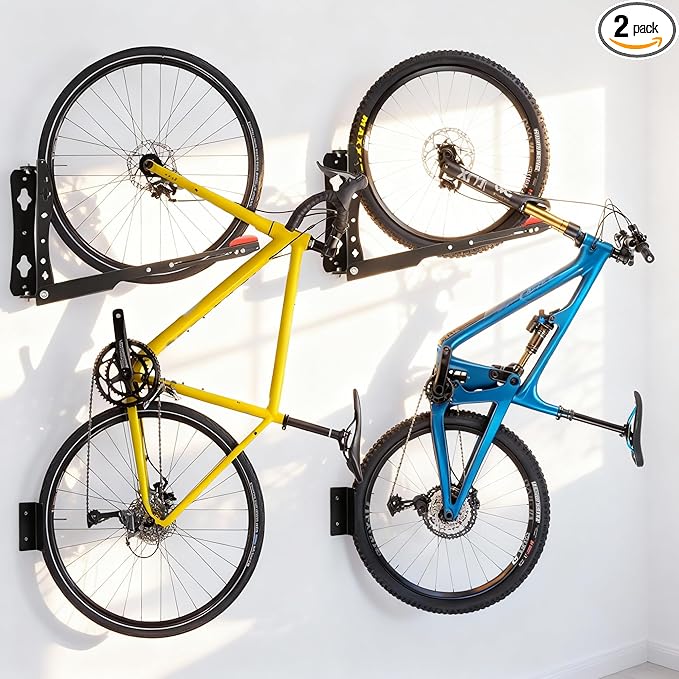 Swivel Bike Wall Mount Space Saving, Garage Bike Rack Wall Mount, No Lifting Vertical Bike Wall Hangers for Garage Storage Solution (2 Pack)