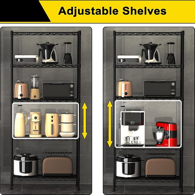 GIOTORENT 5-Wire Garage Shelving Storage Shelves, Kitchen Storage Adjustable Shelf, Metal Shelves 500Lbs Capacity 21" L x 11.8" W x 53.8" H for Laundry Bathroom Pantry Closet, Grey