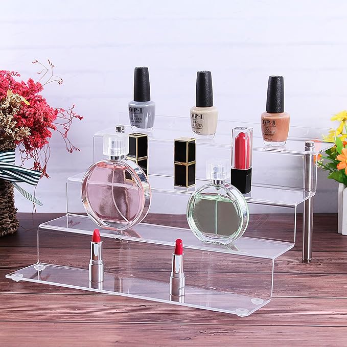 Acrylic Riser Shelf 4 Tier Clear Display Stand for Collectibles Pop Figures, Cupcakes, Perfumes, Display Risers for Decorating & Organizing - 11.8 x 10.8 x 6.5 in (Large, 4 Pack)