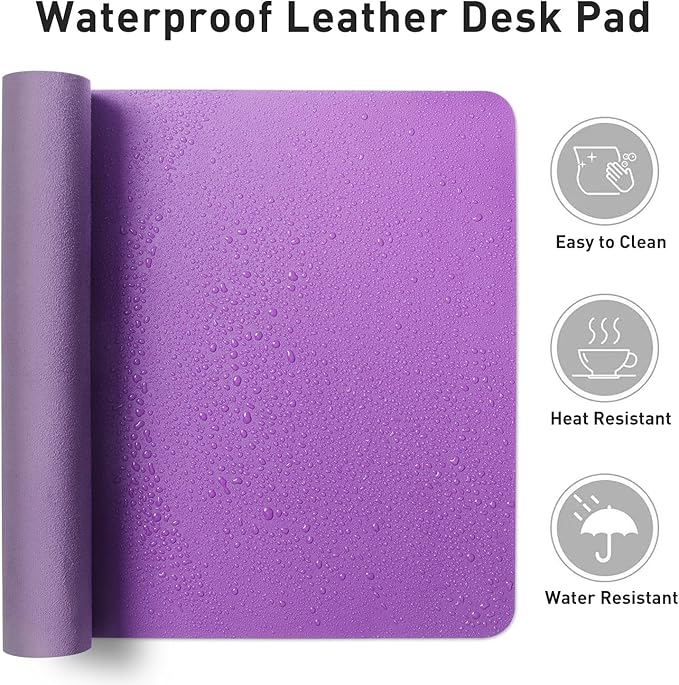 Aothia Leather Desk Pad Protector, Mouse Pad, Office Desk Mat, Non-Slip PU Leather Desk Blotter, Laptop Desk Pad, Waterproof Desk Writing Pad for Office and Home (36" x 17", Iris Violet)