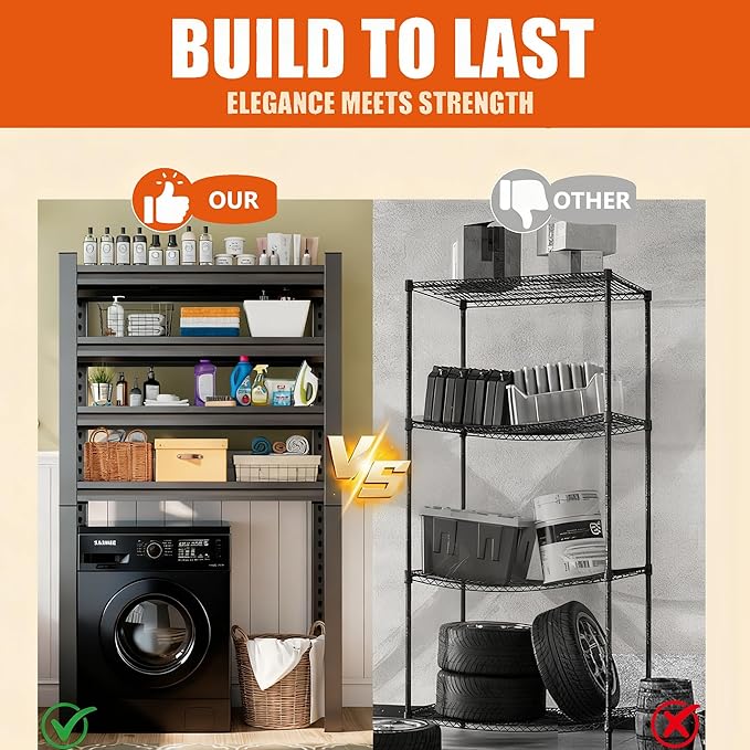 Height-Adjustable Bathroom & Laundry Storage Shelf, 3-Tier Metal Organizer Rack for Washer Dryer, Sturdy Shelving Unit for Bathroom Essentials, 63 x 31.5 x 15.7 Inches
