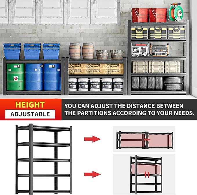 5 Tier Heavy Duty Metal Shelving Unit, Industrial Storage Shelf for Garage, Utility, and Industrial Use - Metal Storage Shelf Organizer, Durable Garage Storage Shelving 24" D x48 W x72 H