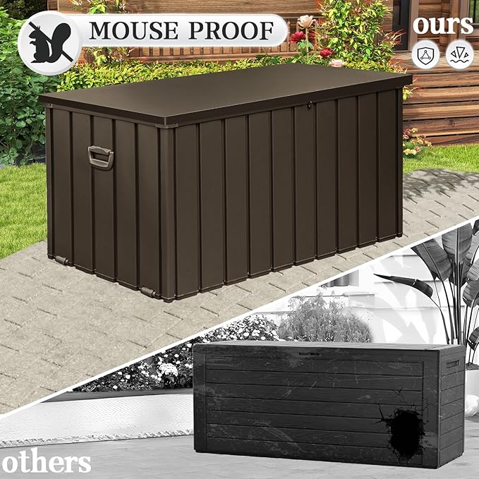Domi 200 Gallon Metal Deck Box Waterproof, Outdoor Storage Box with Lock Wheels Side Handles Outside Storage Box for Patio Cushions, Shoes & Pool Tools