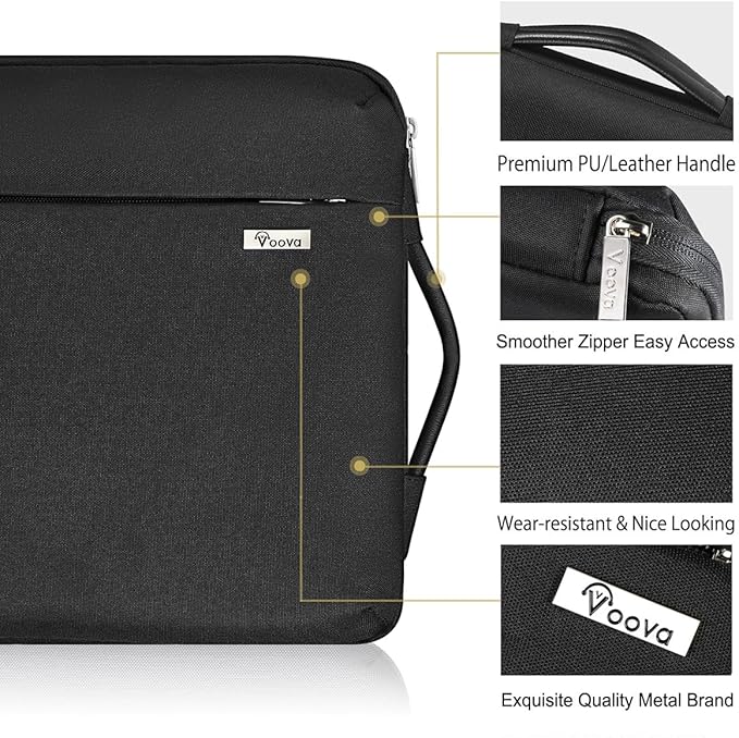 Voova Laptop Sleeve Case 13 13.6 Inch with Handle, 360°Protective Waterproof Slim Computer Bag Cover Compatible with MacBook Air 13 M1/M2/M3/M4 2020-2024, MacBook Pro 13, IPad Air/Pro 13, Black