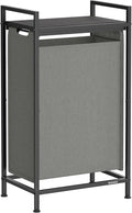 VASAGLE Laundry Hamper, Laundry Basket, Laundry Sorter with a Pull-Out and Removable Bag, Shelf, Metal Frame, 12.4 Gallons (47 L), 16.5 x 11 x 29.5 Inches, Slate Gray and Charcoal Gray UBLH001G01