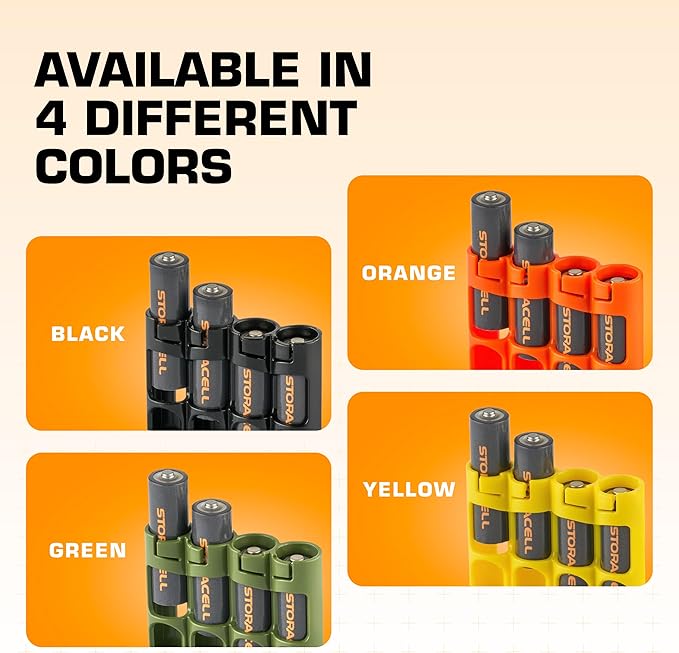 AA Battery Storage Caddy by Storacell (2 Pack), Yellow, Holds 4 Batteries (Not Included)