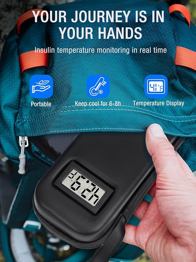 Insulin Cooler Travel Case TSA Approved, Temperature Display Insulin TravelCase, Portable Insulin Pen Cooler Travel Case for Insulin Ice Pack, Travel Diabetic Supplies (Black)