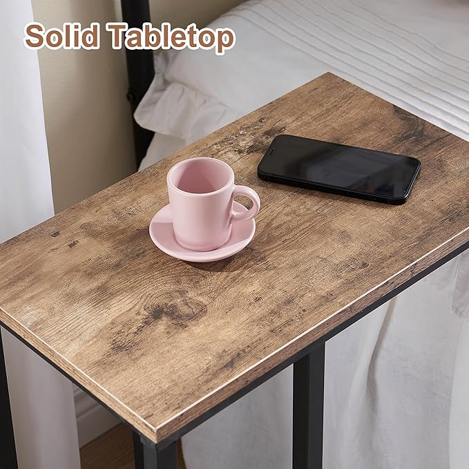 VECELO C Shaped End Side Table for Sofa Couch and Bed Snack TV Tray for Living Room Bedroom, 2 PCS,Grey