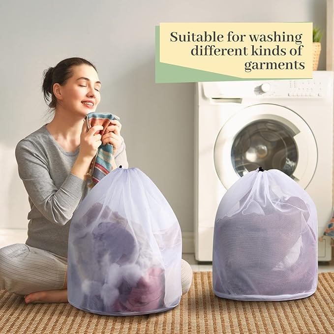 18 Pcs 24 * 32 Inches Fine Mesh Laundry Bag with Drawstring Large Heavy Duty Mesh Bag Machine Washable Sheet Drawstring Net for Delicates College Dorm