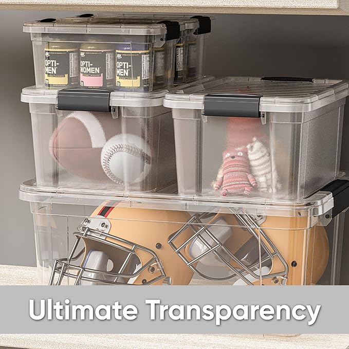 Superio Storage Bins with Lids - Clear Boxes for Organizing, Stackable Plastic Containers - BPA Free, Non-Toxic, Odor Free, Organizer for Home, Office, Dorm(8 Pack, 11 Qt)