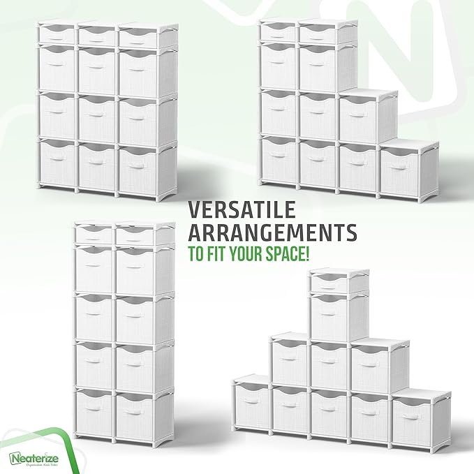 12 Cube Closet Organizers And Storage | Includes All Storage Cube Bins | Easy To Assemble Closet Storage Unit With Drawers | Room Organizer For Clothes, Baby Bedroom, Playroom, Dorm (White-Grey)