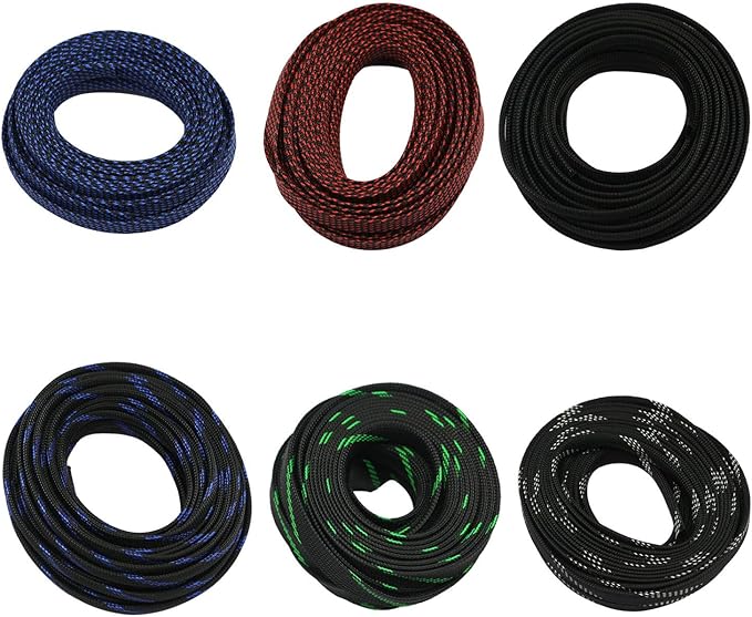 30ft PET Expandable Sleeving Wire Cable Sleeve (1/4", Red&Black)