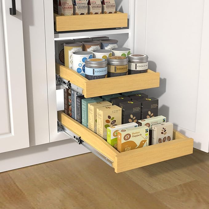 Wooden Pull out Cabinet Organizer 17" W x 21" D x 3.35" H, Heavy Duty Slide Out Drawers Pull-Out Home Organizers for Kitchen Cabinets