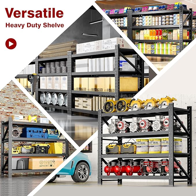 3000LBS Metal Steel Storage Shelves - 48" W Black 4 Tier Heavy Duty Rack Commercial Industrial Shelving with Adjustable Shelf for Basement Garage Warehouse Supermarket - 48" W x 24" D x 70" H