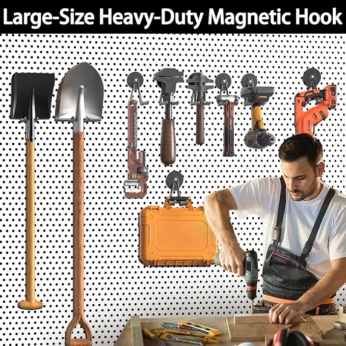3-H Magnetic Wave Hooks Heavy Duty 2 Pack, Large Magnet Garage Hooks Heavy Duty and Strong Utility Magnetic Tool Holde for Hanging and organizing Garden Power Tool (Grey