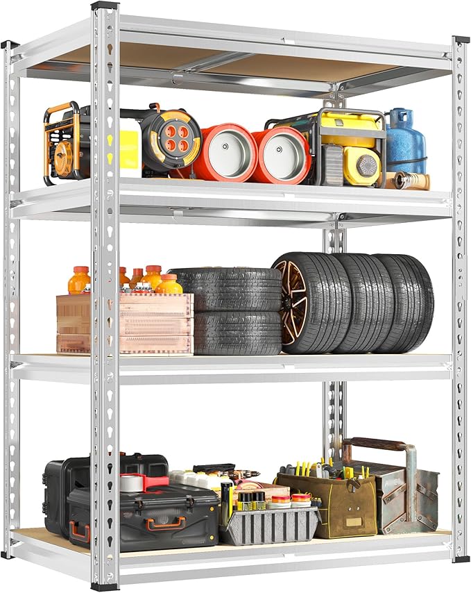REIBII 60.05" H Storage Shelves 1840LBS Garage Shelving Heavy Duty Shelving 4 Tier Garage Shelves Adjustable Metal Shelf for Kitchen Basement Pantry Warehouse 35.45" W x 17.72" D x 60.05" H