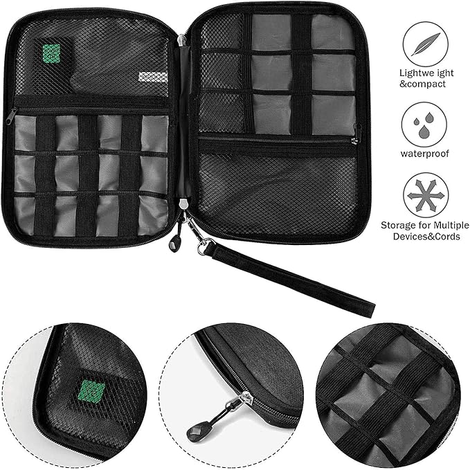 Travel Cable Organizer Bag Waterproof Portable Electronic Accessories Organizer for USB Cable Cord Phone Charger Headset Wire SD Card with 5pcs Cable Ties(Purple)