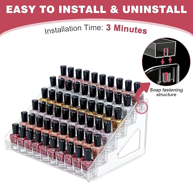 4-Tier Clear Acrylic Nail Polish Storage, Holds 32-64 Bottles, Multi-Purpose Nail Polish Rack, Sunglasses, Essential Oils and Cosmetics