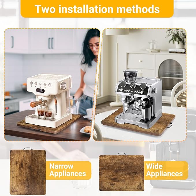 Sliding Tray for Coffee Maker, 360° Rotating Appliance Slider for Kitchen Appliances, Wooden Sliding Tray Suitable for Kitchen Countertops and Kitchen Appliances.(Brown, Large)