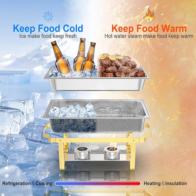 Chafing Dishes for Buffet 2 Pack, 11QT [Large Size and Sturdy] Stainless Steel Food Warmers for Parties Buffet [Elegant Gold and Silver Colors] Catering Supplies Buffet Display