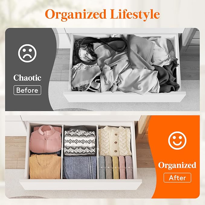 Lifewit 8" High 8 Pack Deep Drawer Dividers, 13.8-22.5" Adjustable Dresser Drawer Divider, White Drawer Organizer for Clothes, Tall Drawers Separators for Dresser, Kitchen, Bedroom, Cabinet, Office