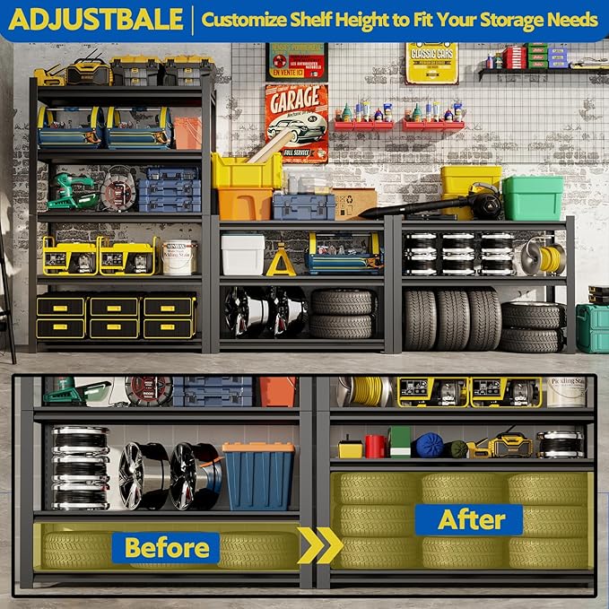72''H Garage Shelving Heavy Duty,2500LBS Storage Shelves,5-Tier Adjustable Metal Shelve Storage Shelf Rack, Industrial Shelving Unit for Garage,Warehouse, Basement (39" W x 18" D x 72" H) 2PC