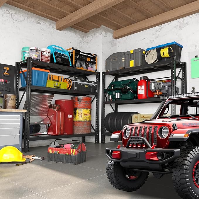 Heavy Duty Garage Shelving Units,5000LBS Deep Storage Shelves,Adjustable Metal Shelves,Large Steel Storage Racks,Industrial Shelving for Shop,Warehouse,Basement (Black, 19.7" D*66.9" W*63" H, 3 tier)