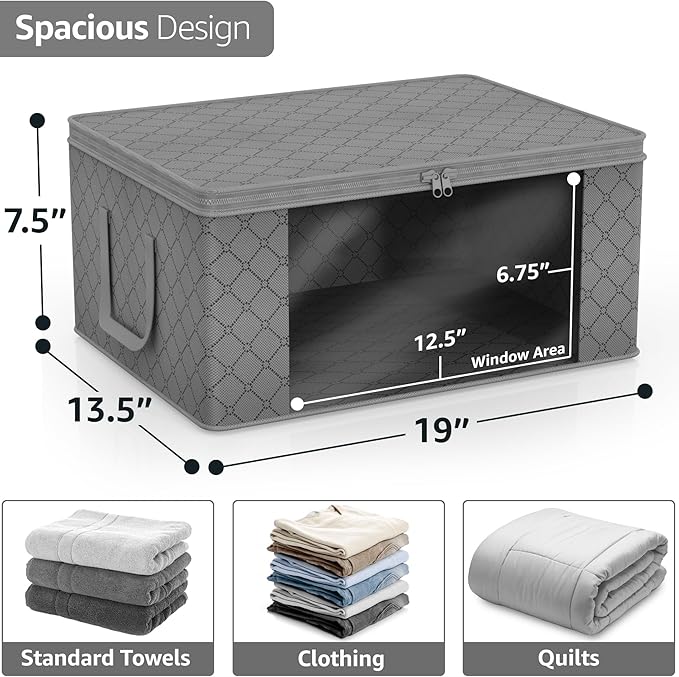 Sorbus Medium Clothes Storage Bags - Foldable Blanket Storage Bins for Organizing Bedroom, Closet, Clothing, Comforter, Organization with Clear Window, Lids and Carry Handles - Set of 8