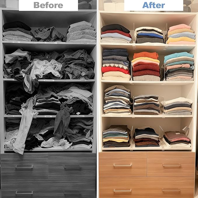 Purse Organizer for Closet Shelf Dividers: 12-Pack Adjustable Clear Acrylic Bag Storage Organizer for Handbags, Sweaters, Towels, Jeans and Shoes on Wood Shelves