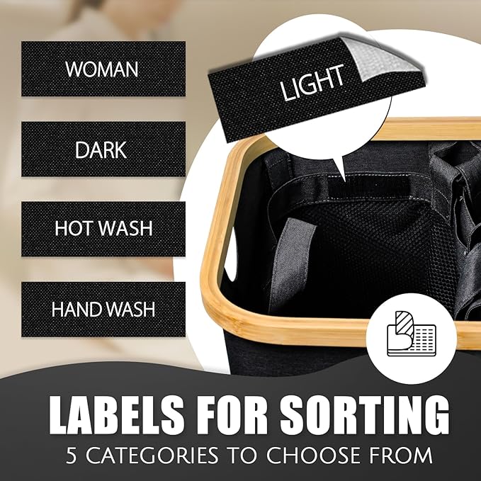 Hampers for Laundry Basket with Lid, 160L Extra Large 3 Section Clothes Divided Organizer for Bedroom, Laundry Room, Dirty Clothing Hamper, Black