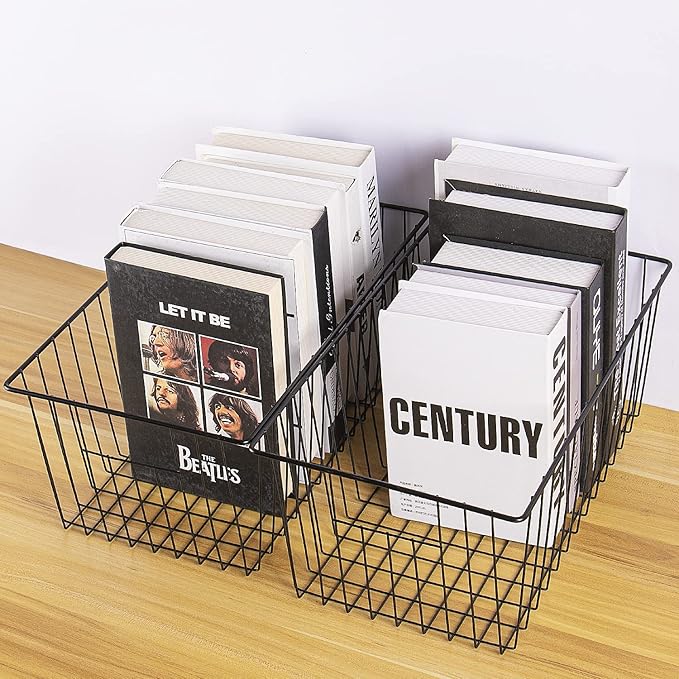 Freezer Organizer Bins - 3 Pack Stand Up Freezer Baskets for 16，17，21 cu.ft Upright Freezer, Wire Storage Baskets with Built-in Handles, Easy to Access Frozen Food Allow Air Circulation, Black