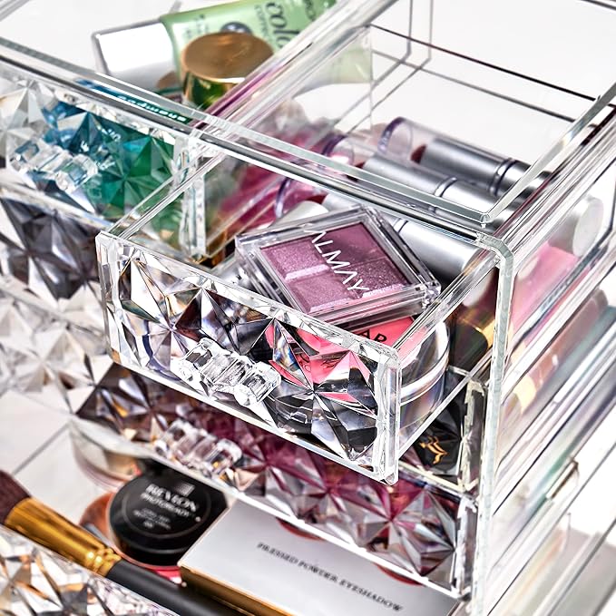 Sorbus Acrylic Makeup Organizer - Organization and Storage Case for Cosmetics Make Up & Jewelry - Big Clear Makeup Organizer for Vanity, Bathroom, College Dorm, Closet, Desk (4 Large, 2 Small Drawers)