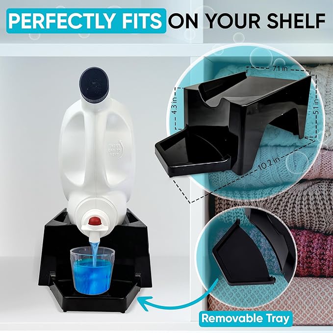TidyFriend Laundry Detergent Dispenser with Tray, Laundry Soap Dispenser with Non-Slip Rubber Feet for Washing Room Organization, Easy Pour (Black)