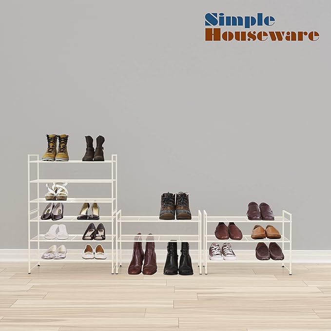 Simple Houseware 3-Tier Stackable Shoes Rack Storage Shelf, White