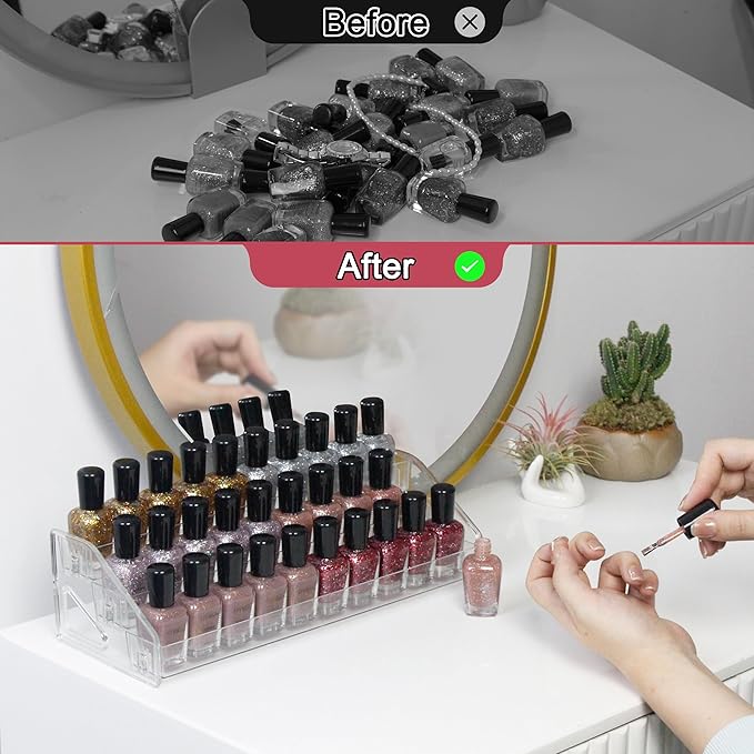 3-Tier Clear Acrylic Nail Polish Storage, Holds 24-48 Bottles, Multi-Purpose Nail Polish Rack, Sunglasses, Essential Oils and Cosmetics